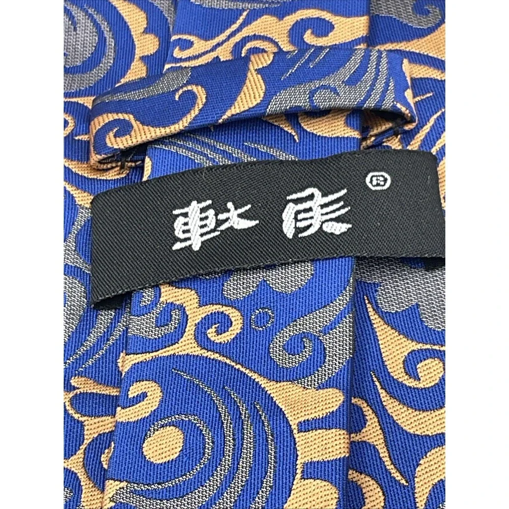 New Japanese Silk Necktie Men's Blue & Bronze Jacquard Floral Paisley Print 57